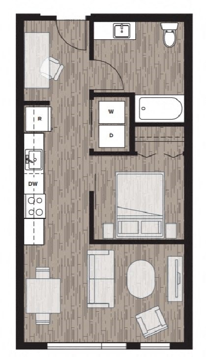 1 bed 1 bath floor plan H at Riverfront Everett, Everett, 98101